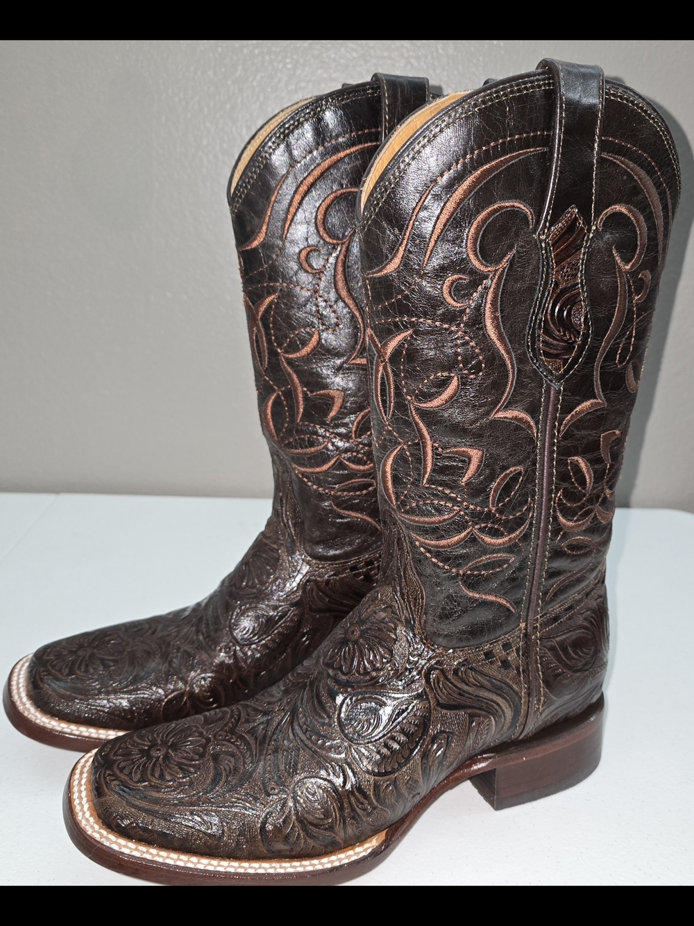 Women's Brown Embroidered Leather Heeled Boots - RED DIAMOND